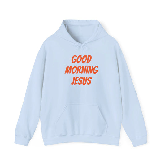 Unisex Heavy Blend™ Hooded Sweatshirt - Orange Writing - GOOD MORNING JESUS