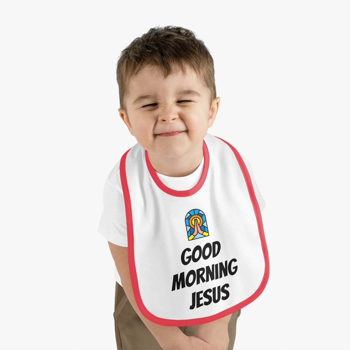 Baby Contrast Trim Jersey Bib - GOOD MORNING JESUS