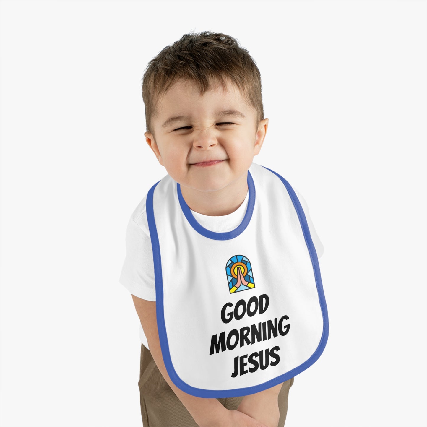 Baby Contrast Trim Jersey Bib - GOOD MORNING JESUS
