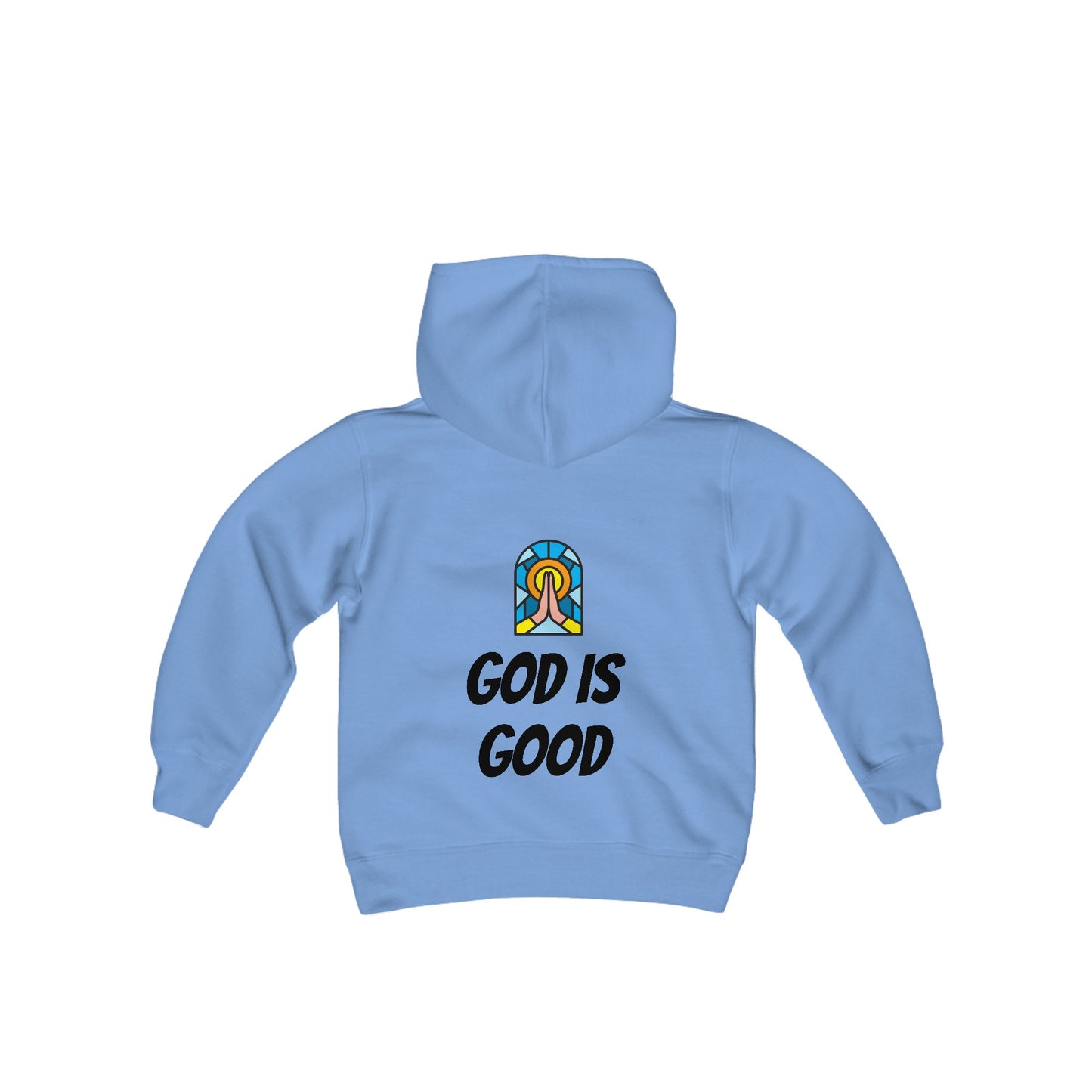 Youth Heavy Blend Hooded Sweatshirt - Black Writing - GOOD MORNING JESUS - PINK