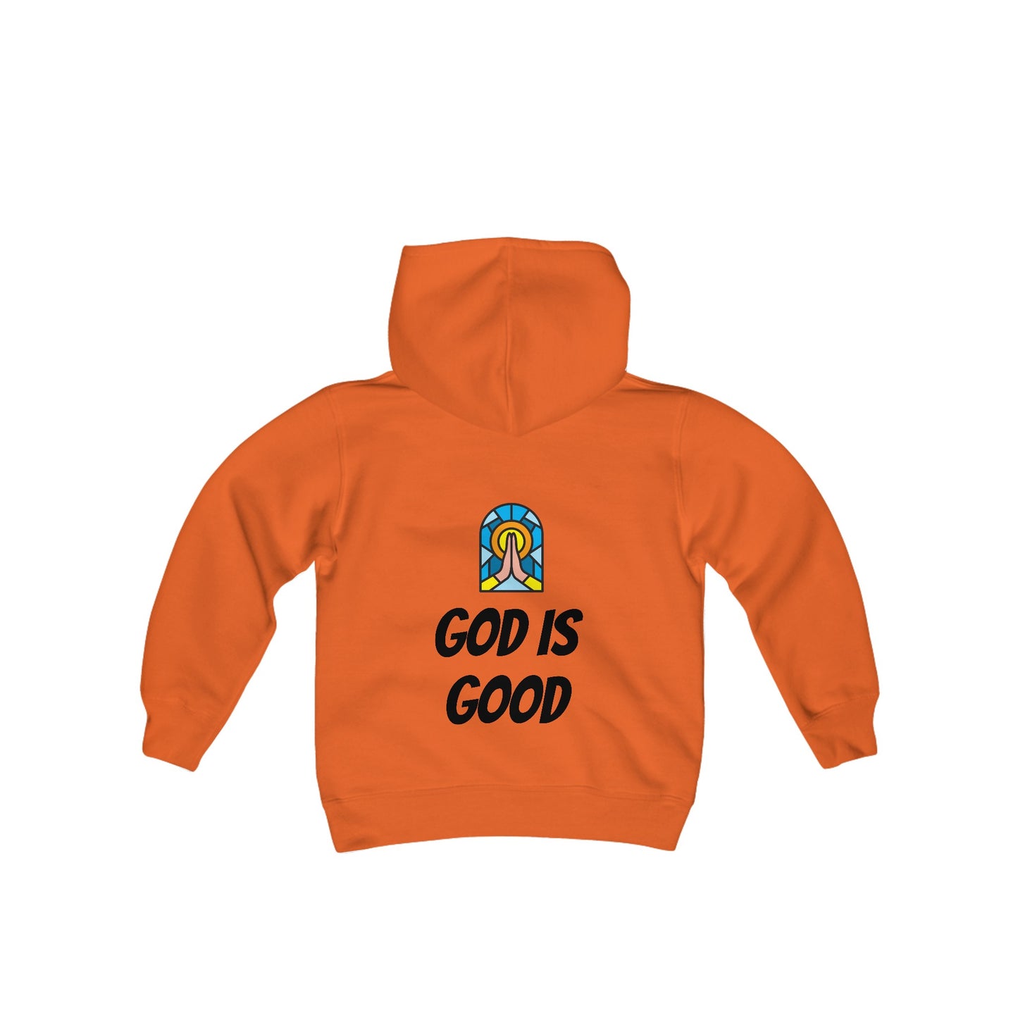 Youth Heavy Blend Hooded Sweatshirt - Black Writing - GOOD MORNING JESUS - PINK