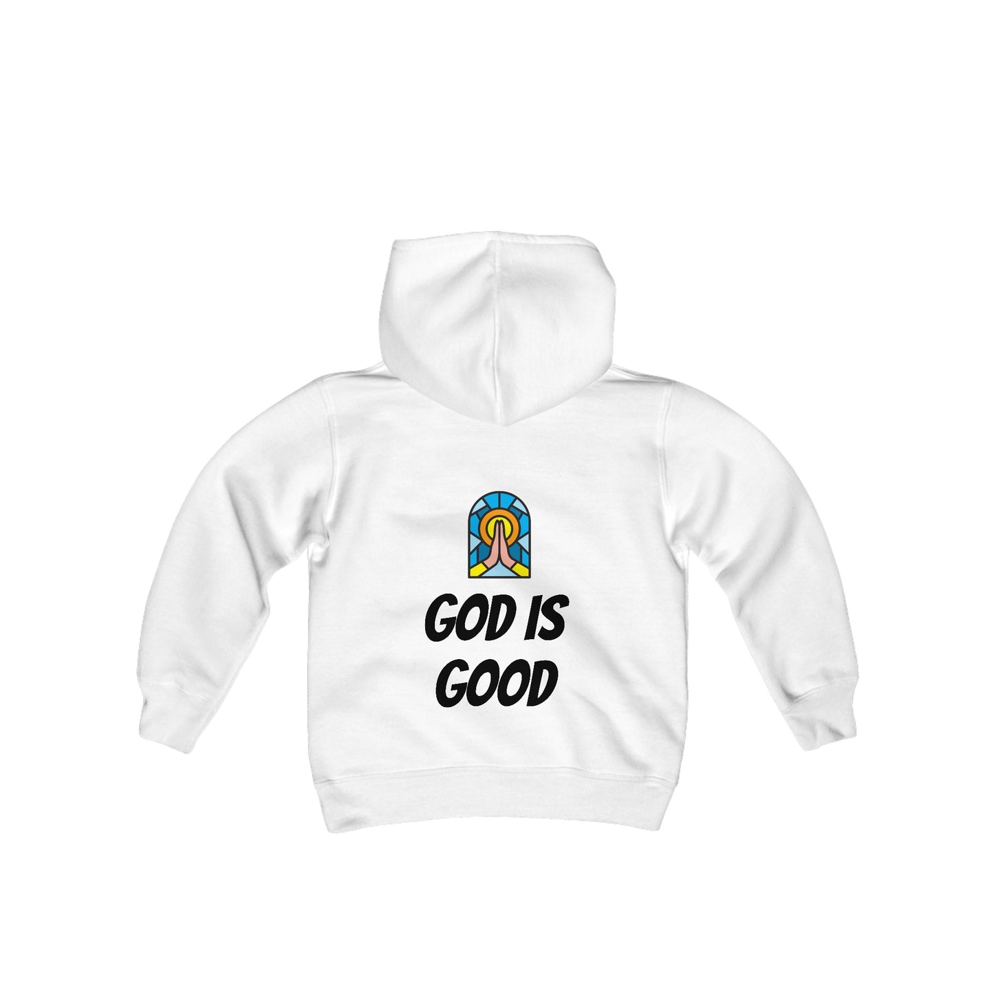 Youth Heavy Blend Hooded Sweatshirt - Black Writing - GOOD MORNING JESUS - PINK