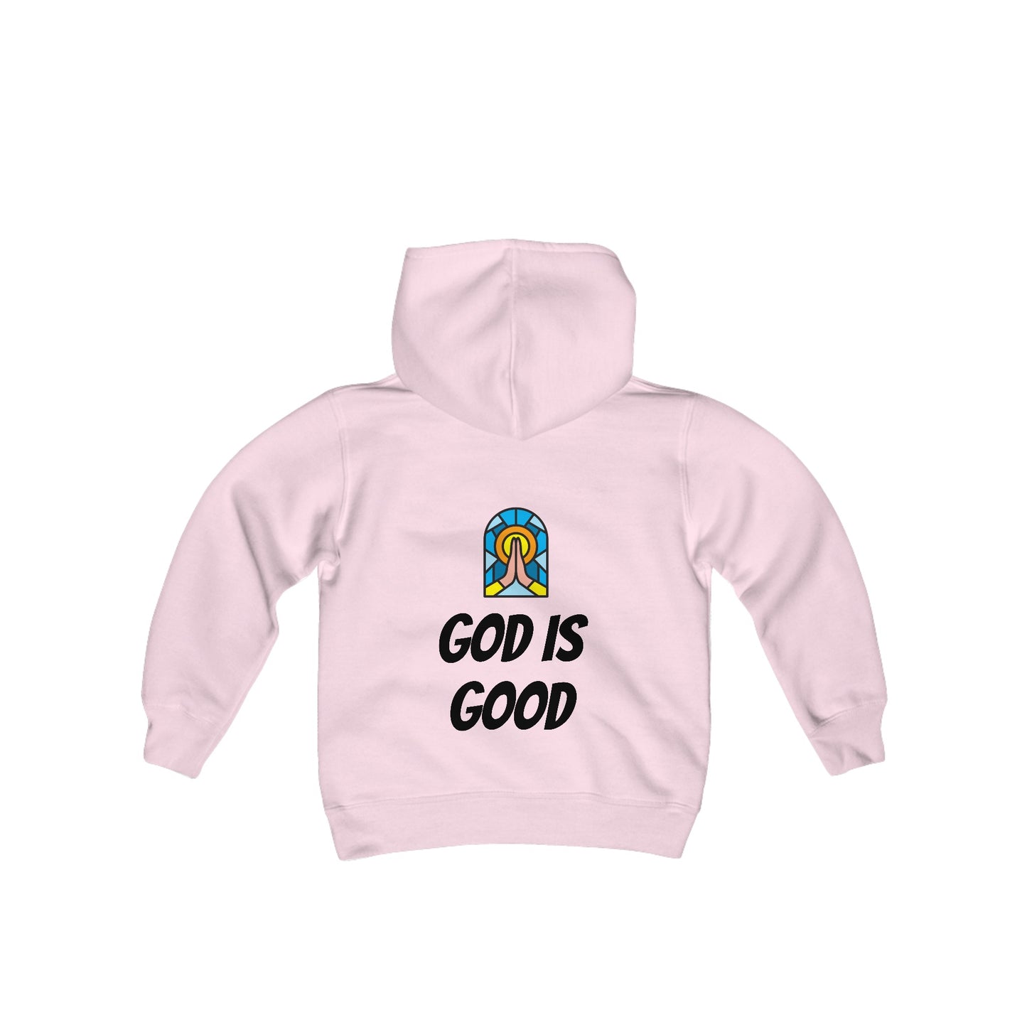 Youth Heavy Blend Hooded Sweatshirt - Black Writing - GOOD MORNING JESUS - WHITE