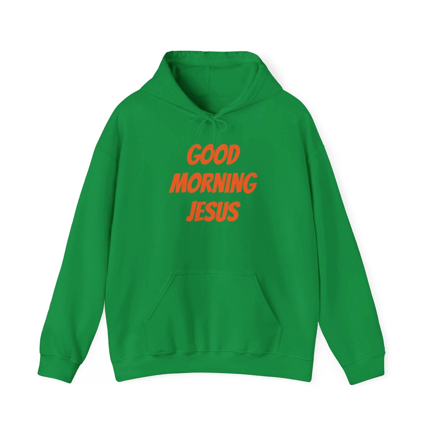 Unisex Heavy Blend™ Hooded Sweatshirt - Orange Writing - GOOD MORNING JESUS