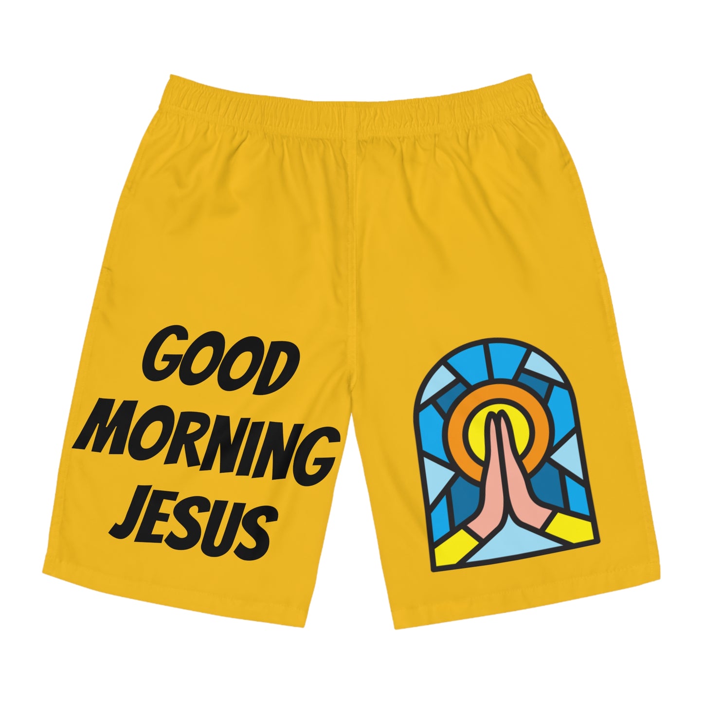 Men's Board Shorts (AOP) - GOOD MORNING JESUS - YELLOW