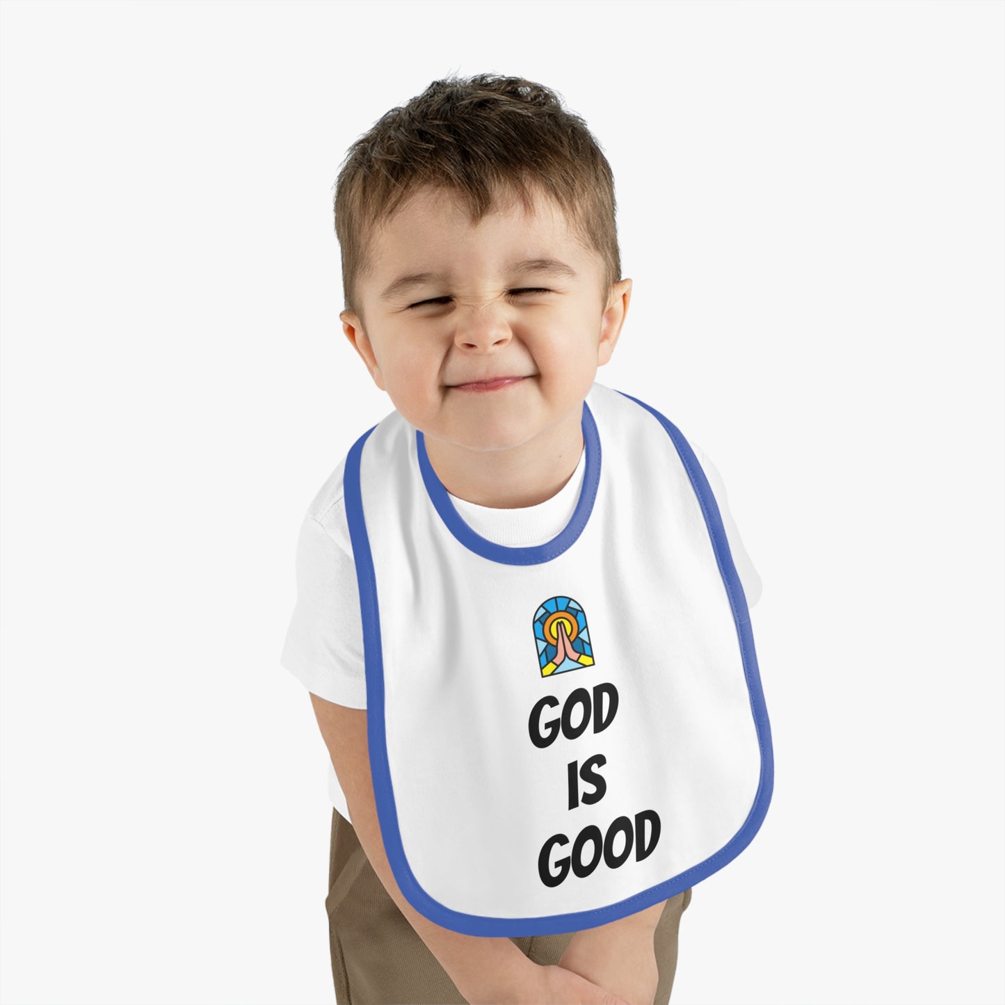 Baby Contrast Trim Jersey Bib - GOD IS GOOD