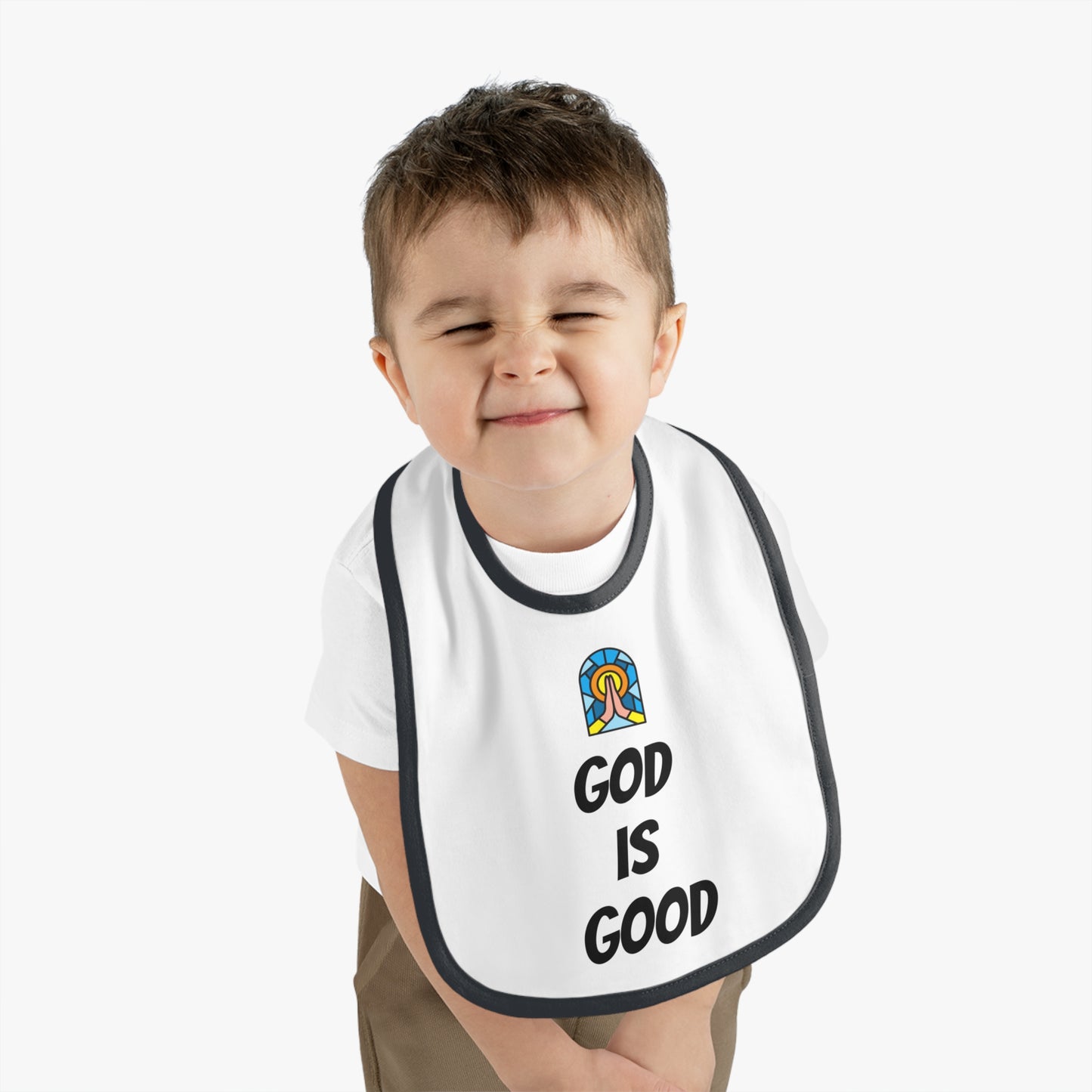 Baby Contrast Trim Jersey Bib - GOD IS GOOD