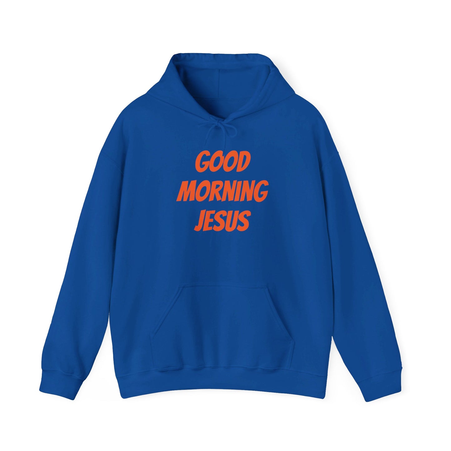 Unisex Heavy Blend™ Hooded Sweatshirt - Orange Writing - GOOD MORNING JESUS