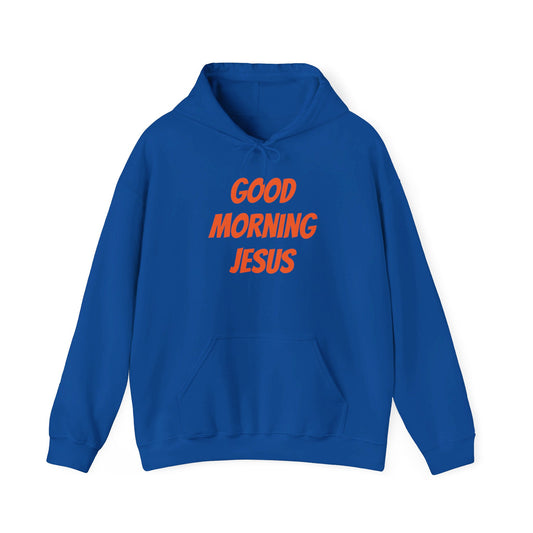 Unisex Heavy Blend™ Hooded Sweatshirt - Orange Writing - GOOD MORNING JESUS