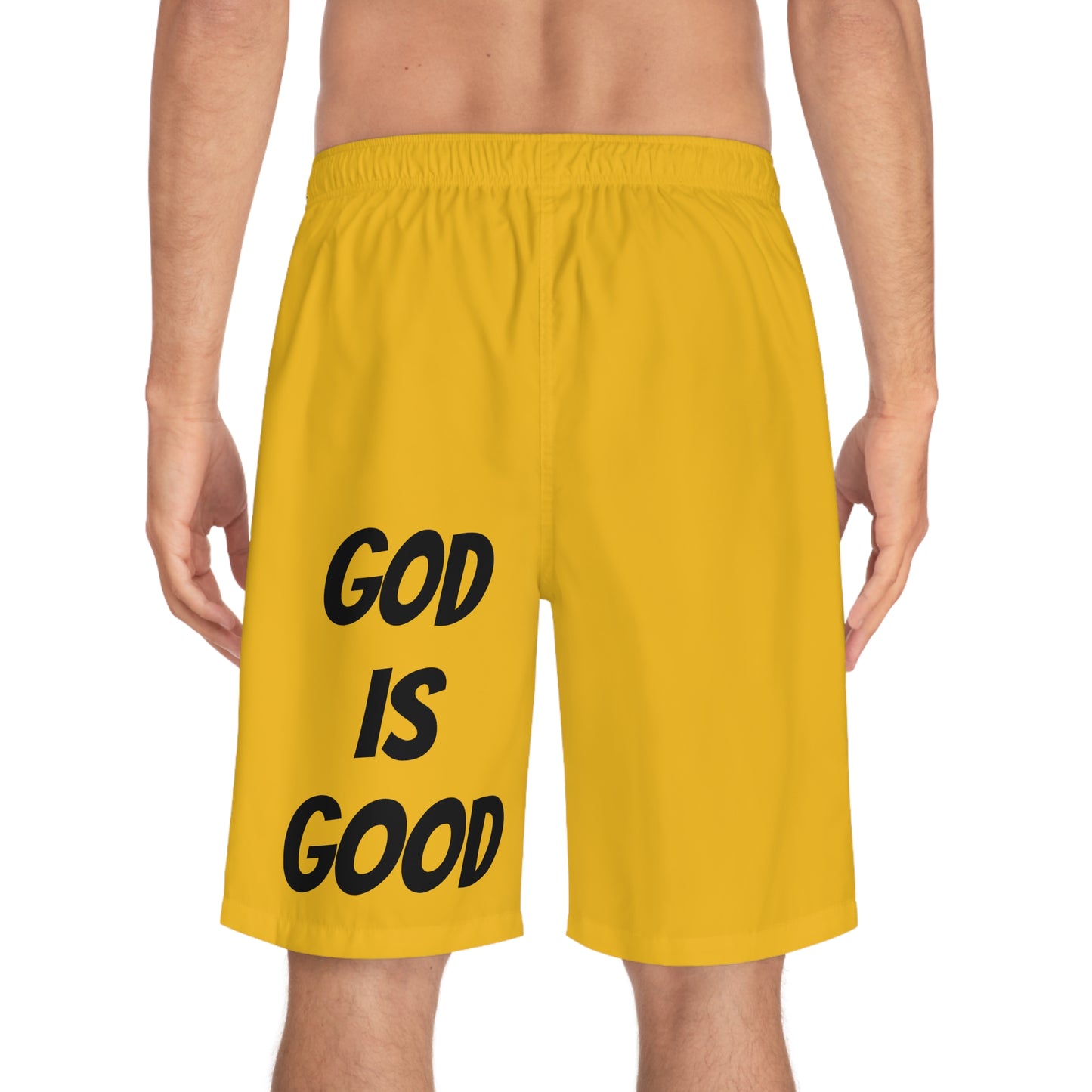 Men's Board Shorts (AOP) - GOOD MORNING JESUS - YELLOW