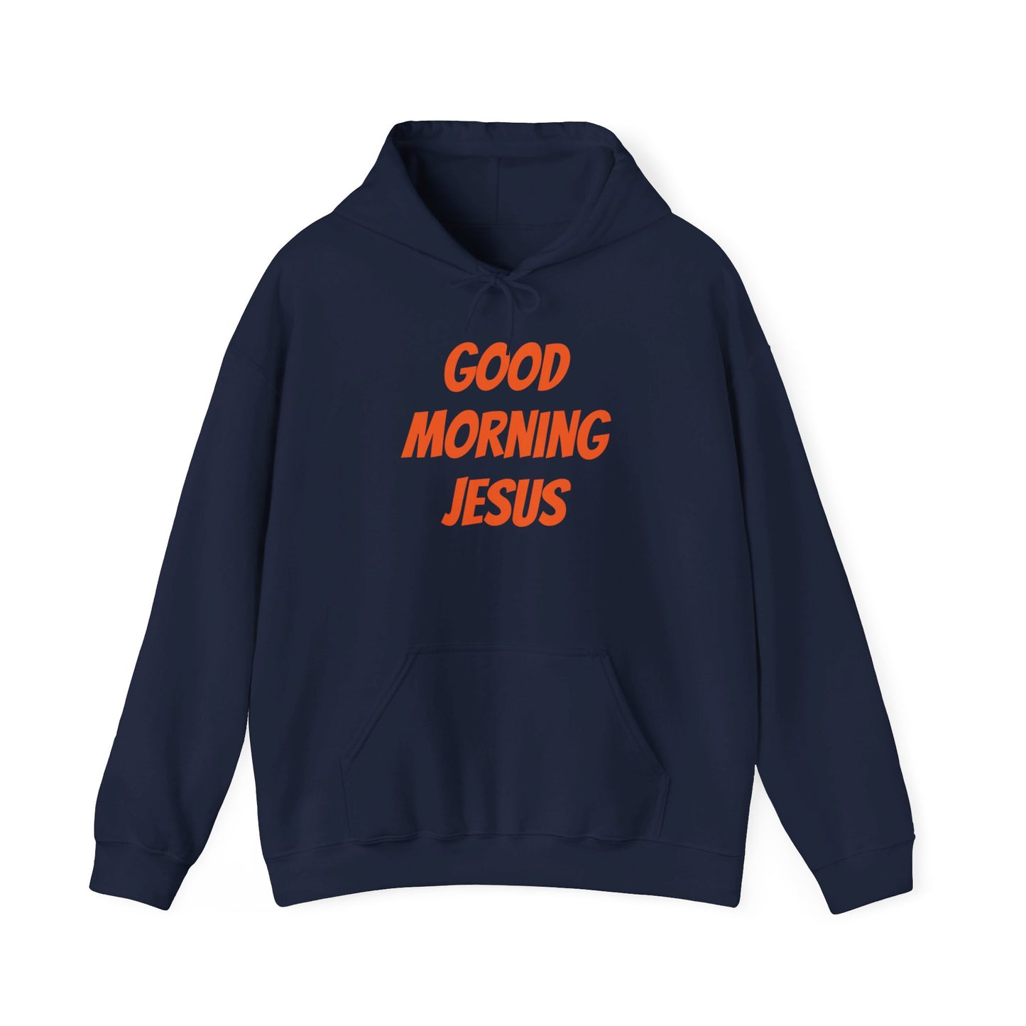 Unisex Heavy Blend™ Hooded Sweatshirt - Orange Writing - GOOD MORNING JESUS