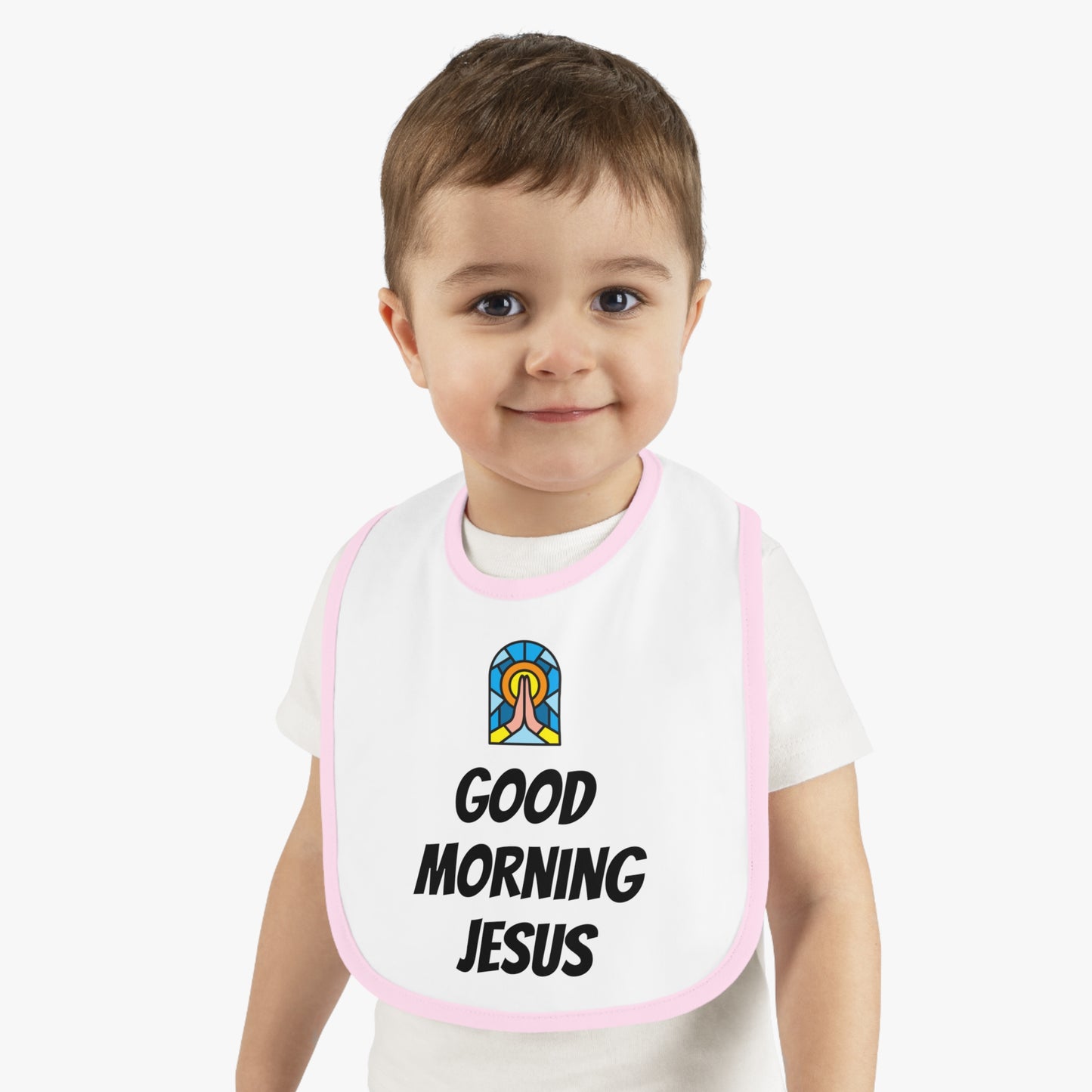 Baby Contrast Trim Jersey Bib - GOOD MORNING JESUS