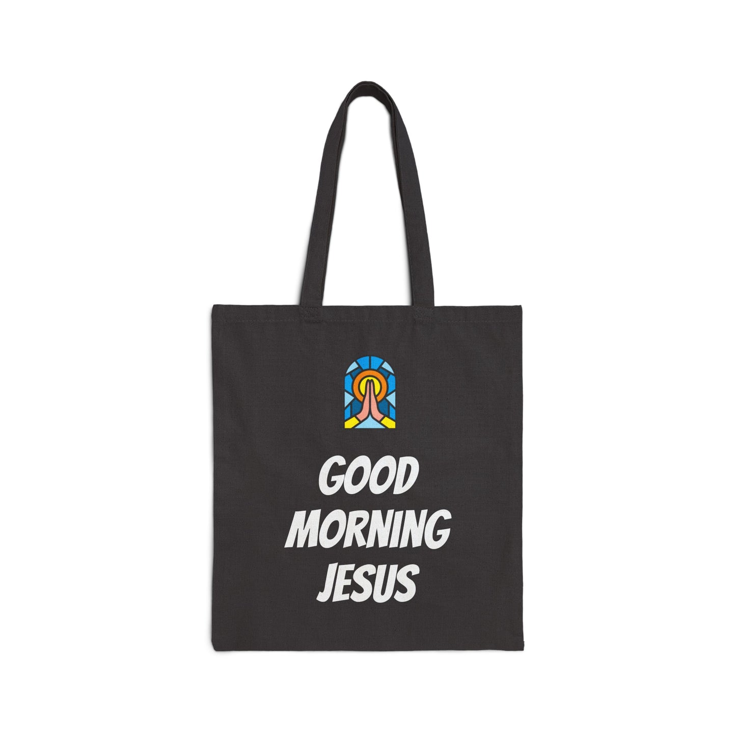 Cotton Canvas Tote Bag - GOOD MORNING JESUS - BLACK