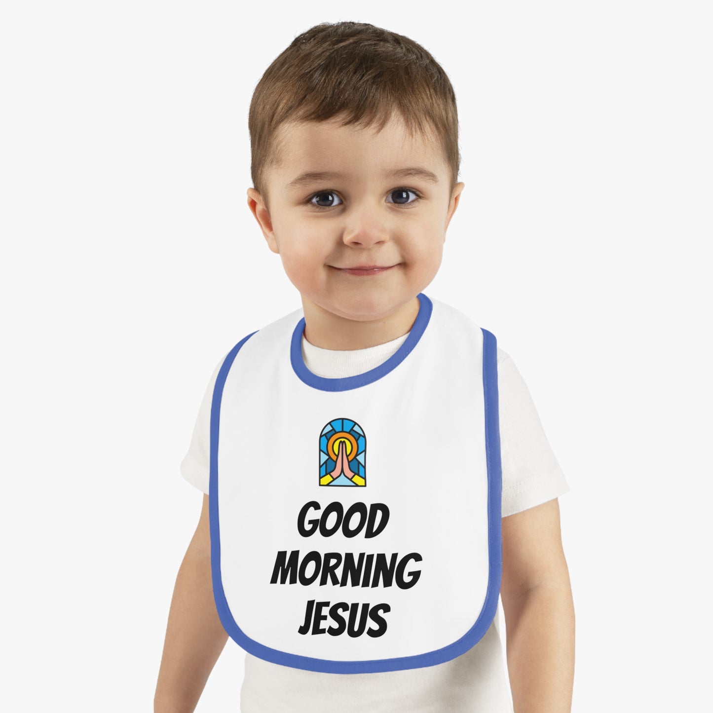 Baby Contrast Trim Jersey Bib - GOOD MORNING JESUS