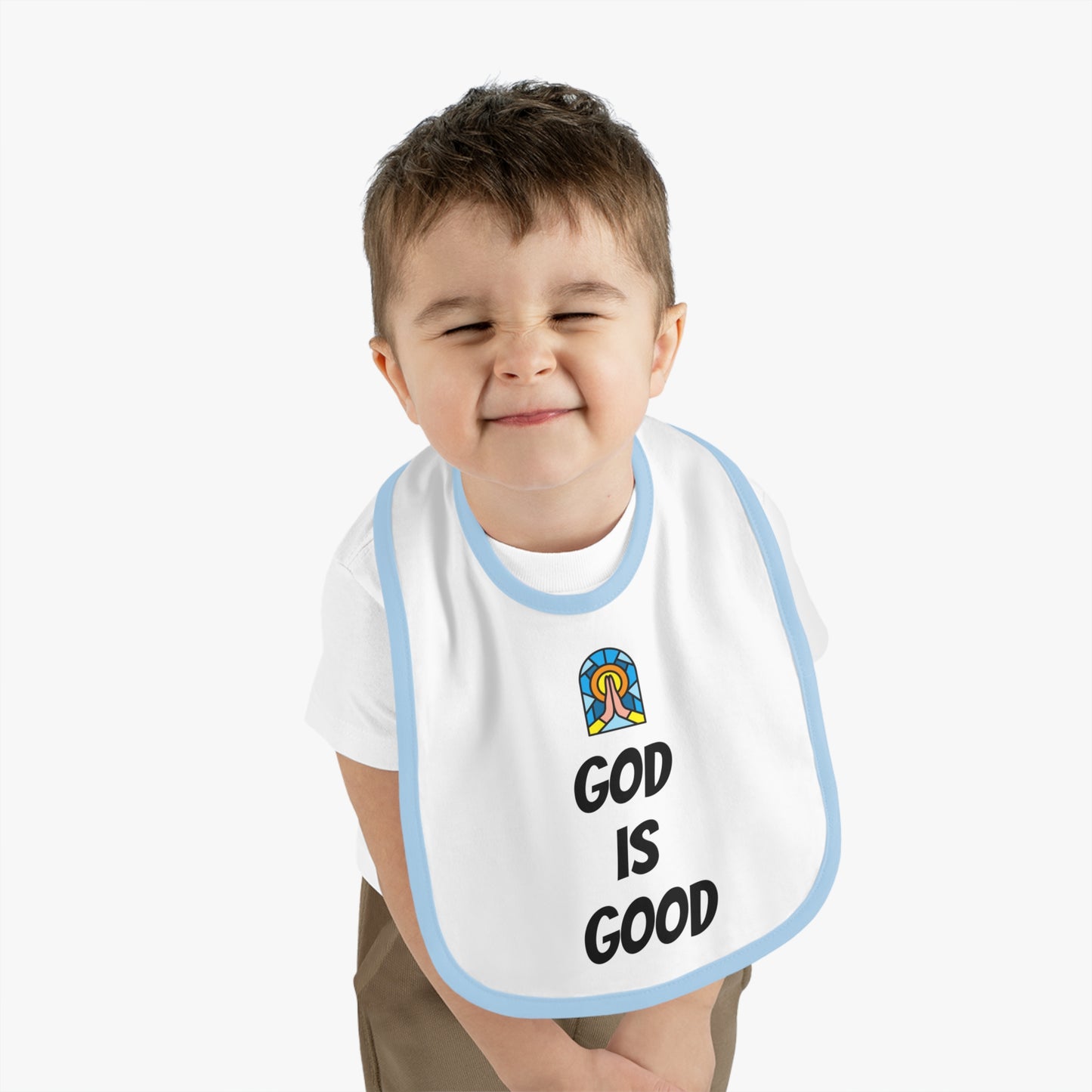 Baby Contrast Trim Jersey Bib - GOD IS GOOD