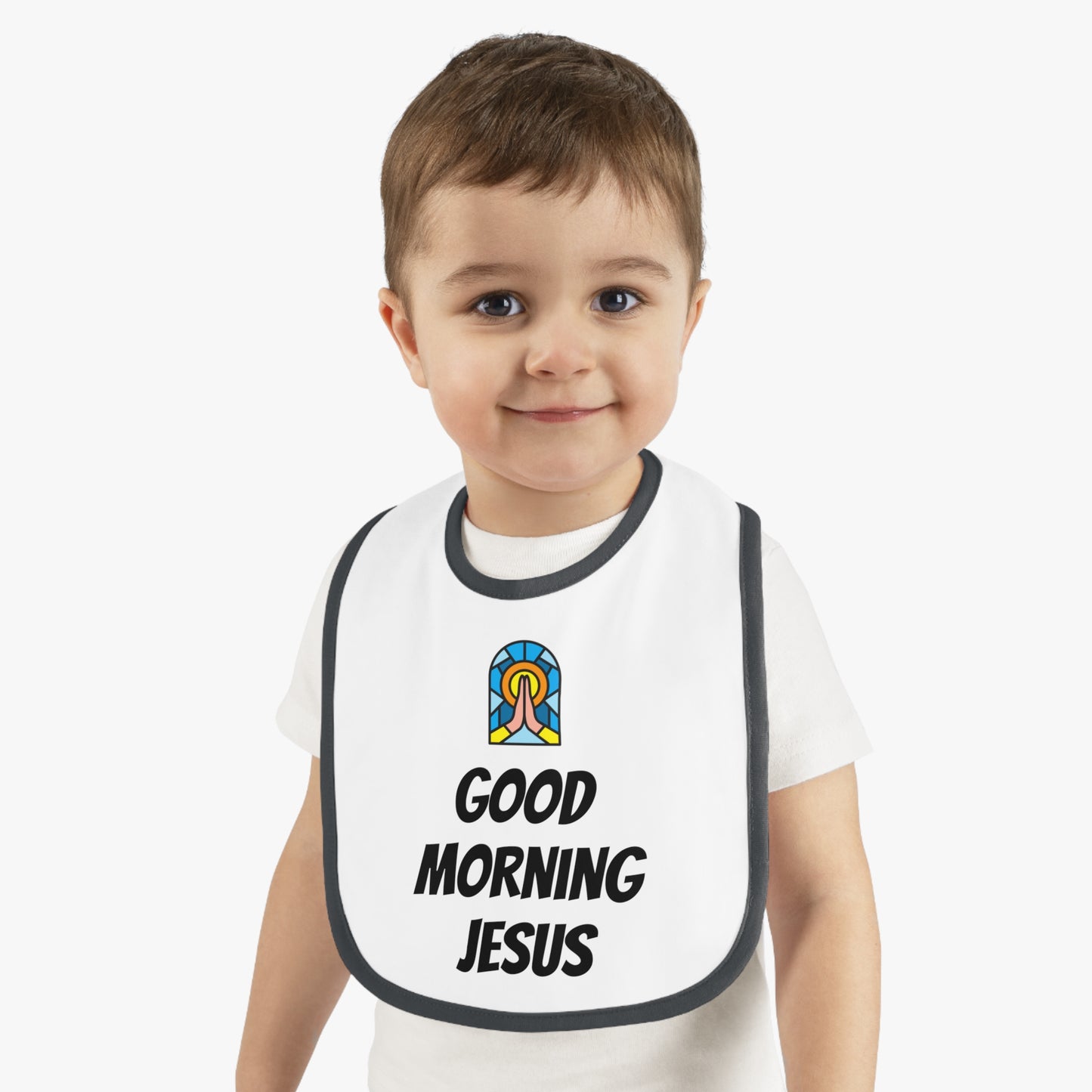 Baby Contrast Trim Jersey Bib - GOOD MORNING JESUS