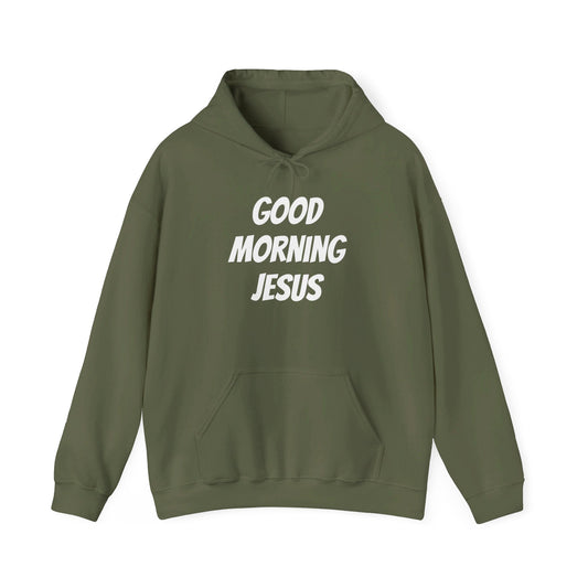 Unisex Heavy Blend™ Hooded Sweatshirt - Black Writing - GOOD MORNING JESUS