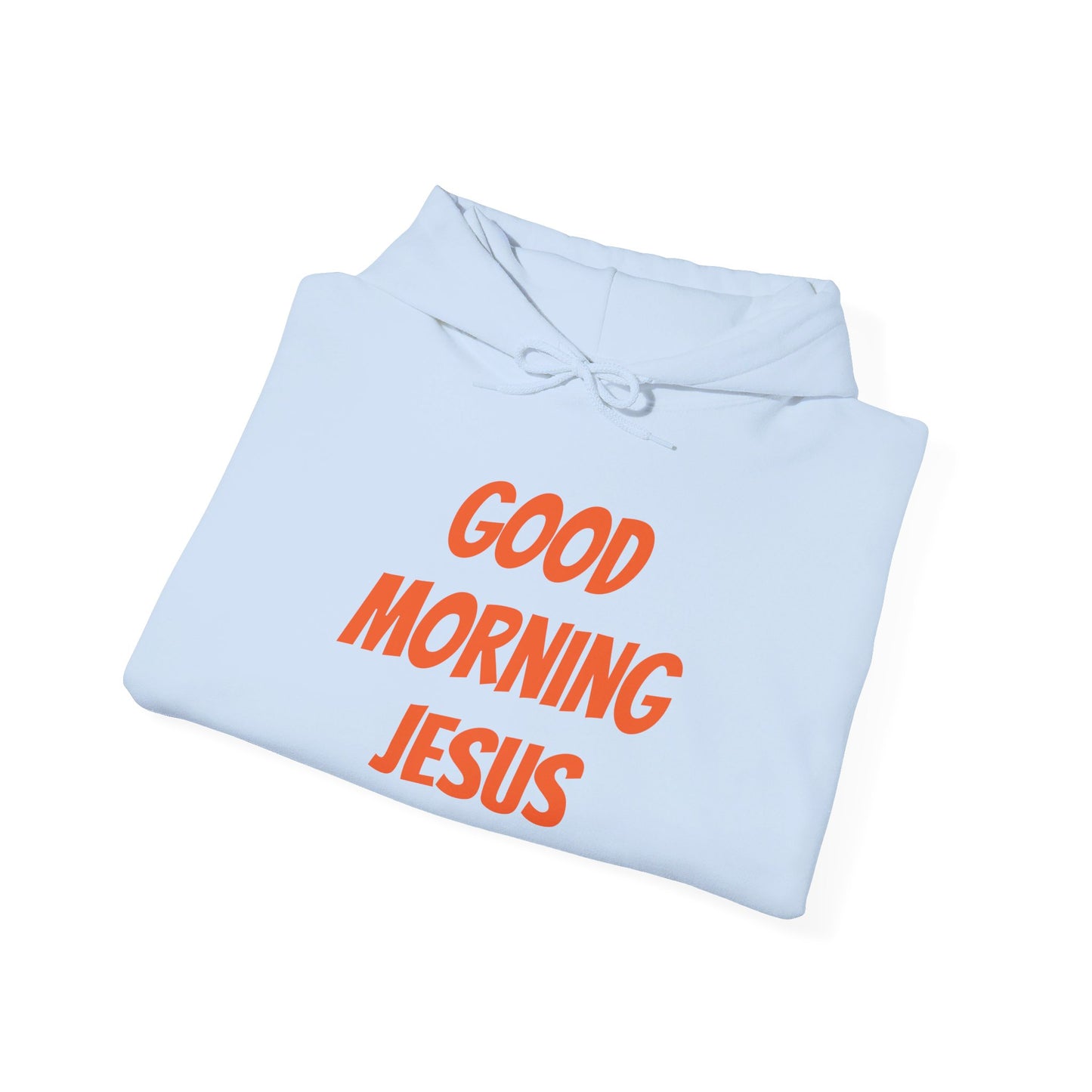 Unisex Heavy Blend™ Hooded Sweatshirt - Orange Writing - GOOD MORNING JESUS