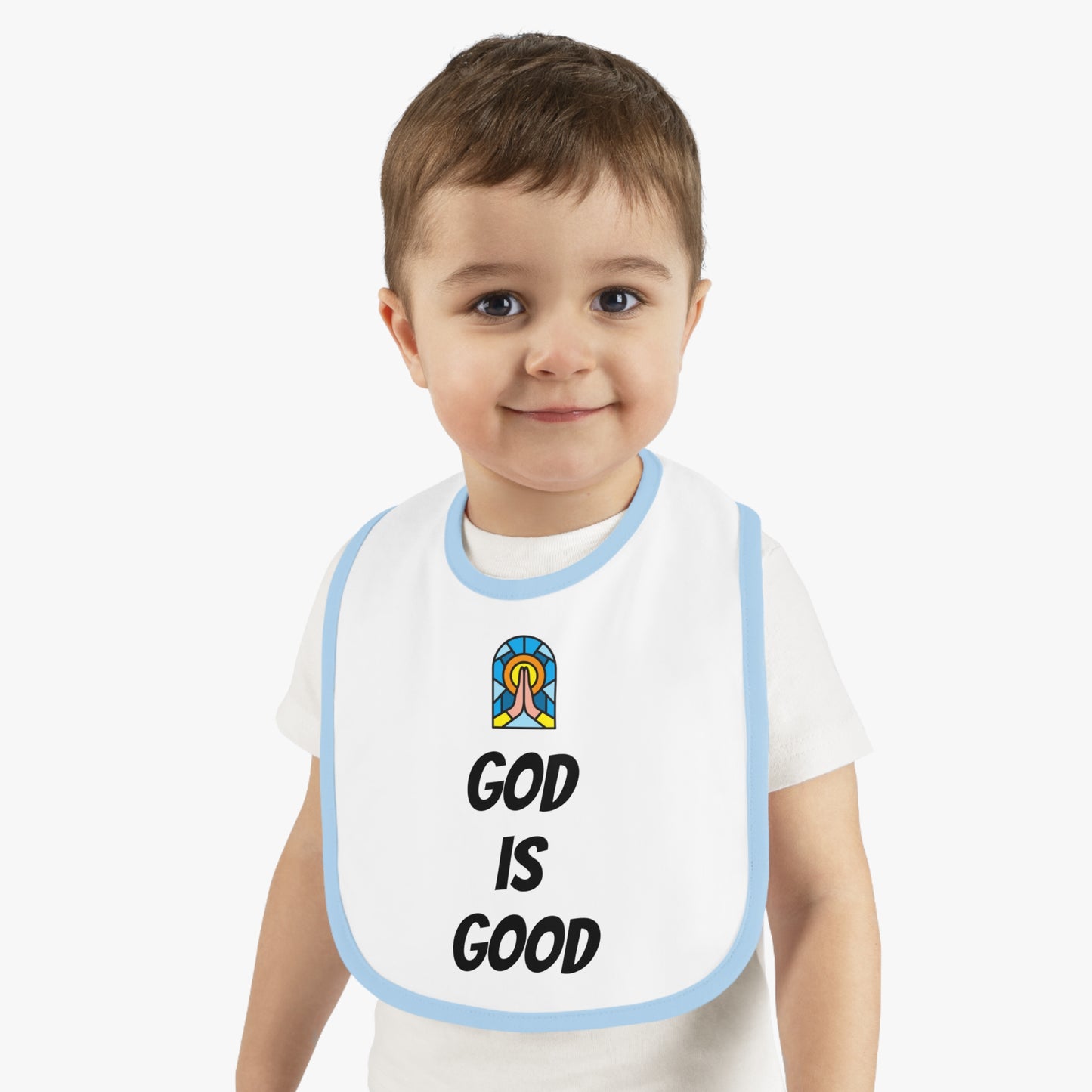 Baby Contrast Trim Jersey Bib - GOD IS GOOD