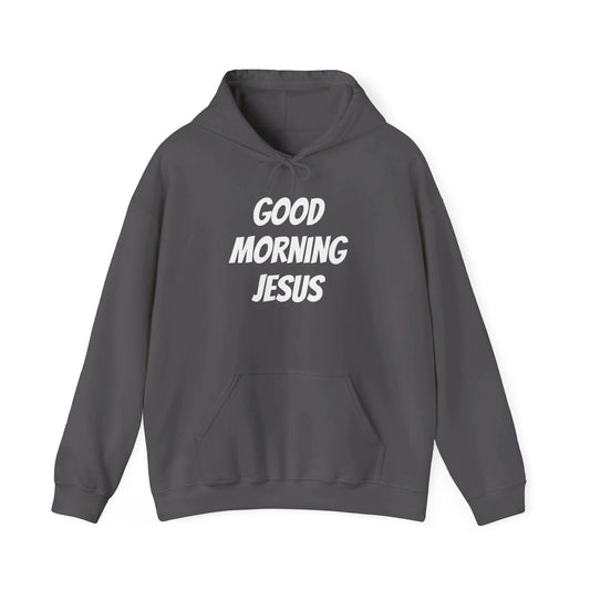 Unisex Heavy Blend™ Hooded Sweatshirt - Black Writing - GOOD MORNING JESUS